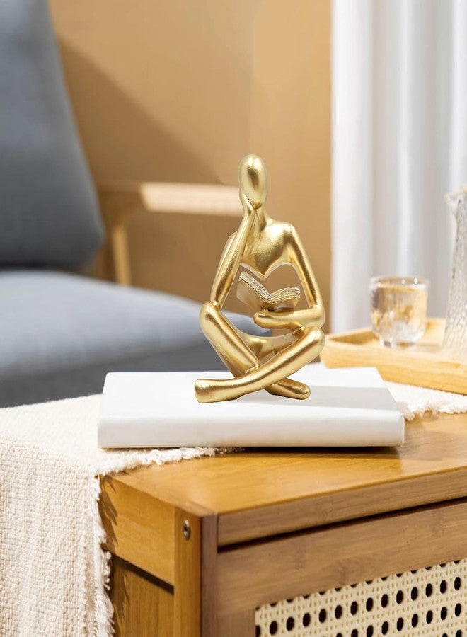 Chiorgone Golden Abstract Thinker Reading Sculpture - Resin Desktop Statue for Home Office Decor & Intellectual Gift (Contemplative Right Pose) - Image 3